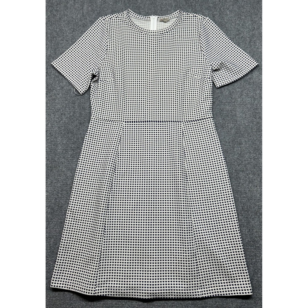 Cremieux Dress Womens Large Navy Ivory Gingham Sally French Riviera Short Sleeve